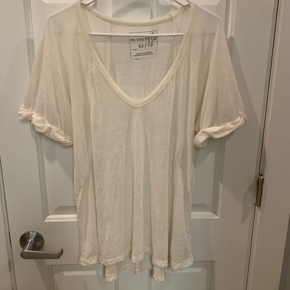 Free People Oversized White V-Neck Shirt Size XS